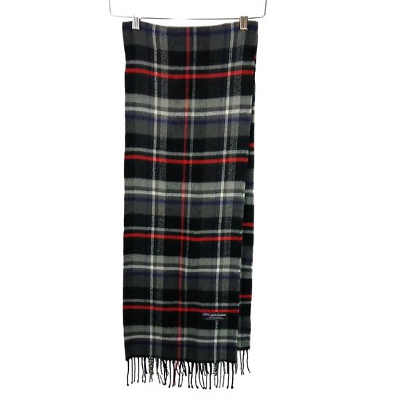 Made In Scotland 100% Cashmere Gray Black Red Plaid Scarf Unisex NWOT - Picture 4 of 4
